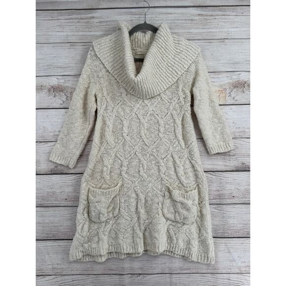 Sleeping on Snow Cable Knit Turtleneck Tunic Sweater Dress Womens M Cream Ivory - Picture 1 of 10